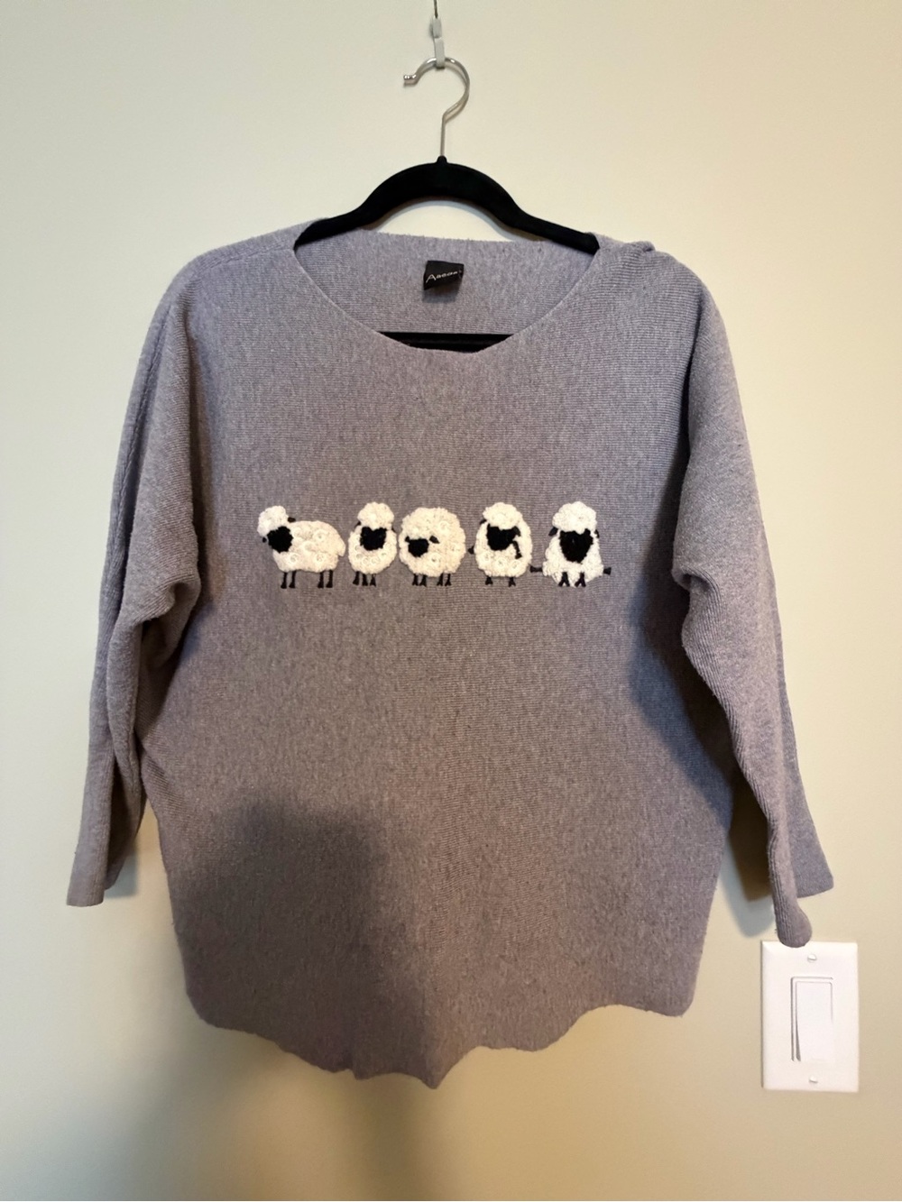 Cozy Gray Crewneck Sweater with Sheep Row - Unbranded
